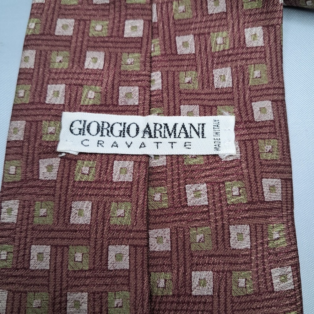 Giorgio Armani Silk Geometric Wide Classic Necktie Brown Italy 57.5‎ x 3.75 - Picture 5 of 8